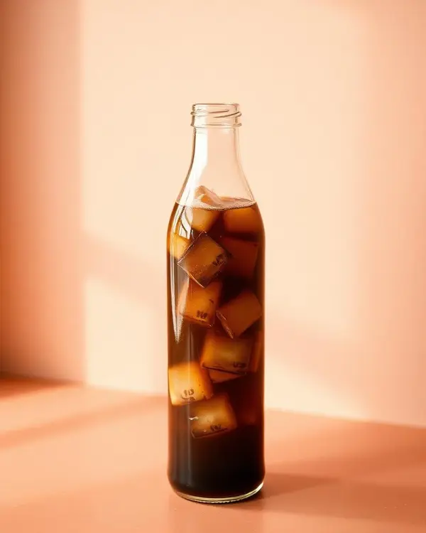 Cold brew dalam gelas kaca tinggi di meja kayu